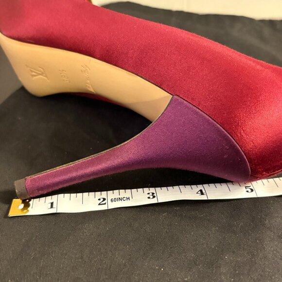 Louis Vuitton Maroon Satin Bow Peep-Toe Pumps - Picture 8 of 8